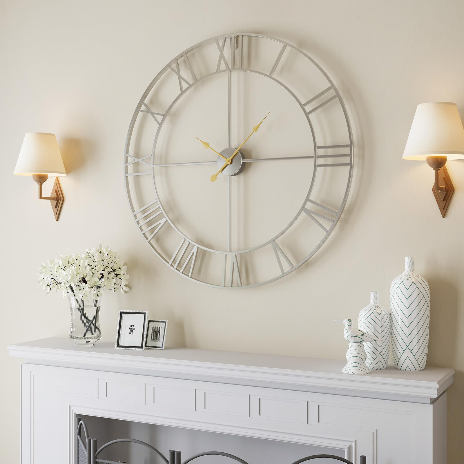 Amazon.com: Cuspin 36 Inch Large Silver Wall Clock, Extra Large
